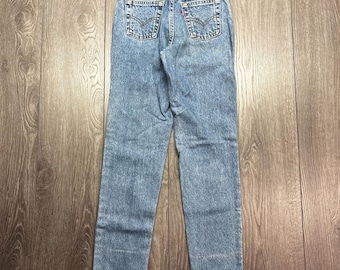 Jean VTG Levis 512 pour garçon Taille 16, 24 x 28 pouces, bleu, coupe étroite, marque blanche, 100 % coton Années 90