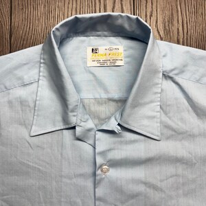 Vintage Sears Perma Prest blauw herenshirt met grote luskraag en knopen