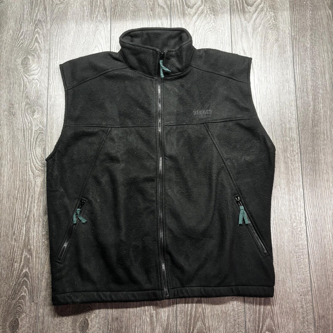 Retro Rugged Vintage Rugged Terrain 1990s Fleece Full Zip Vest Sweater Black Xl Soft ...