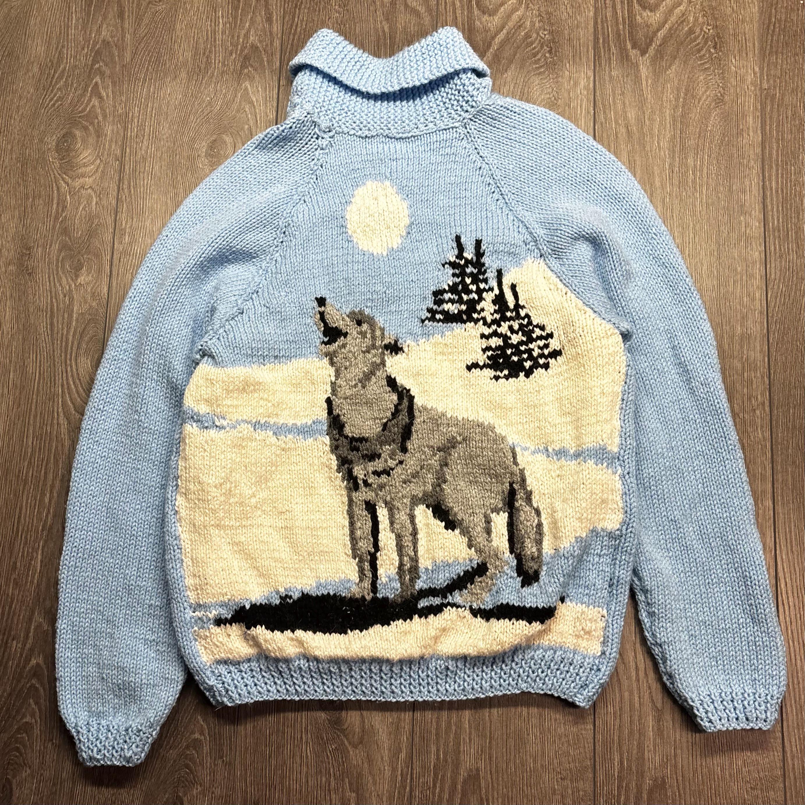 Vintage 70s Hand Knit Wolf Cowichan Medium Geometric Pattern Snow 