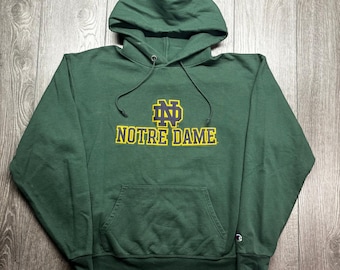 Champion Notre Dame Fighting Irish Hoodie Herr Stor Grön Broderad Y2k