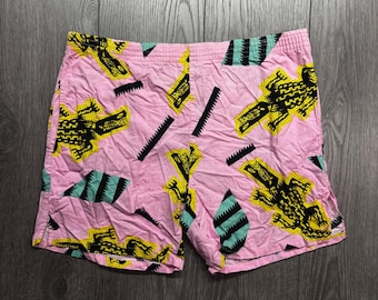 Pantaloncini da uomo Vintage Express in cotone rosa con stampa coccodrillo, taglia M, stile anni '80 e '90, stile retrò.