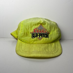 Vintage Coors Slo Pitch Beer 1980s Embroidered Yellow Neon Cap Snap Back Hat Adjustable One Size Nylon Retro