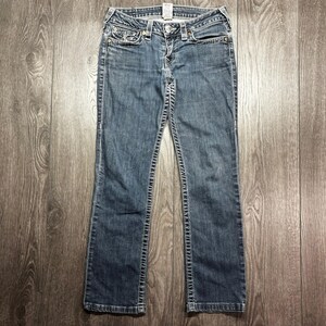 True Religion Straight Leg Jeans Womens 28 Blue Medium Wash Low Rise Made in USA image 3
