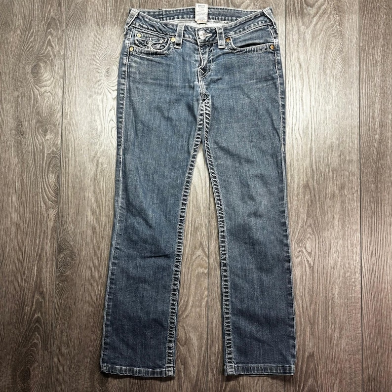 True Religion Straight Leg Jeans Womens 28 Blue Medium Wash Low Rise Made in USA image 3