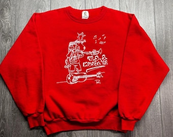 Sudadera roja vintage Tiger Brand TSS Music 91 para hombre, talla XL, con estampado "Be Back N 5" de los años 90.
