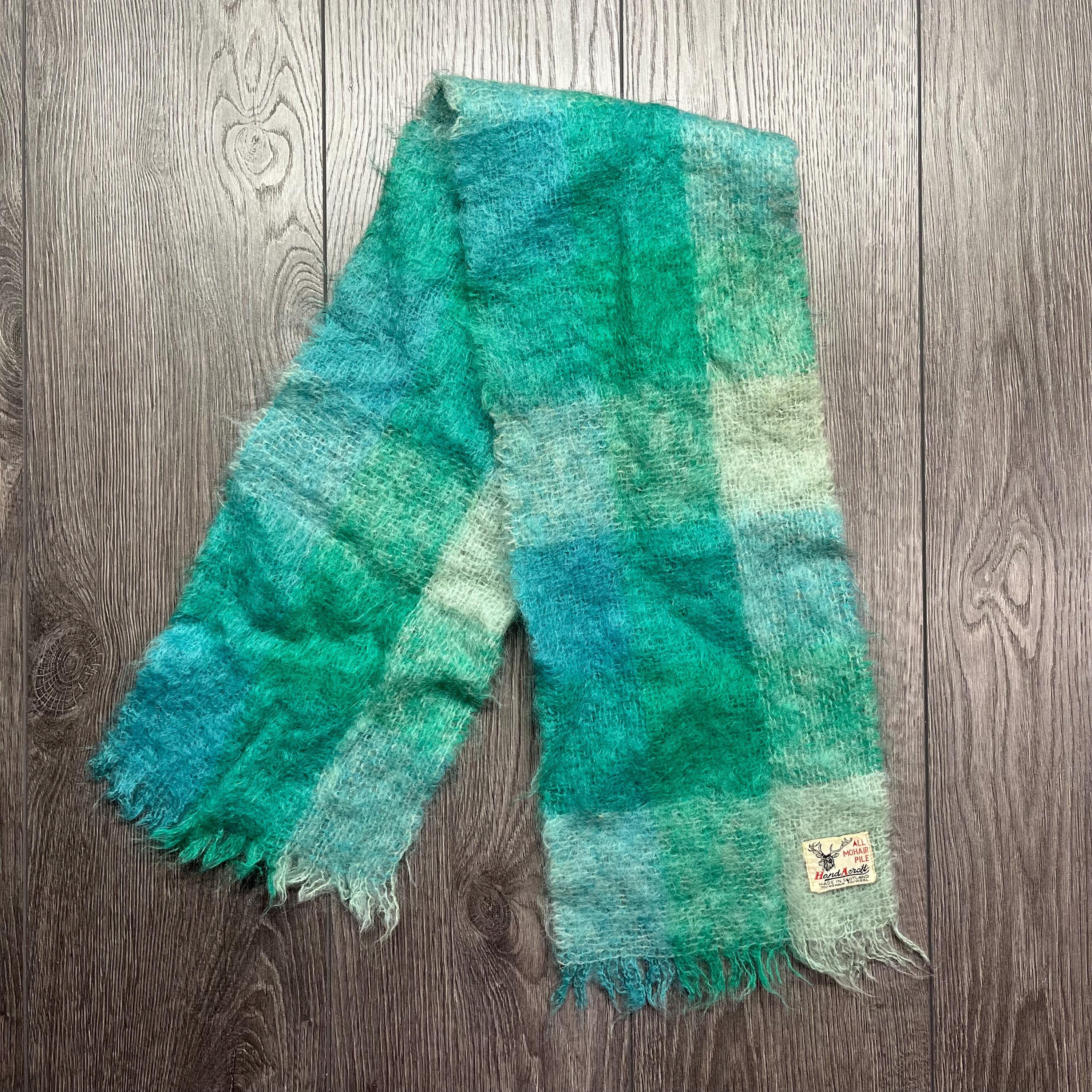 Vintage Hand Acraft Scotland Mohair Wool Blue Scarf Knit Throw