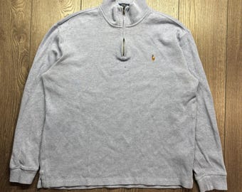 Polo Ralph Lauren Mens Large Quarter Zip Pullover Light Blue Heather Knit Y2k