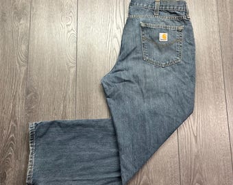 Vaqueros vintage Carhartt de mezclilla azul, corte holgado, 38 x 30, para pintores, ropa de trabajo, ropa de calle, lona, carpintero