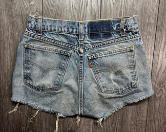 vintage Levis orange tab 28 pouces taille haute en denim effet vieilli court coupé clair