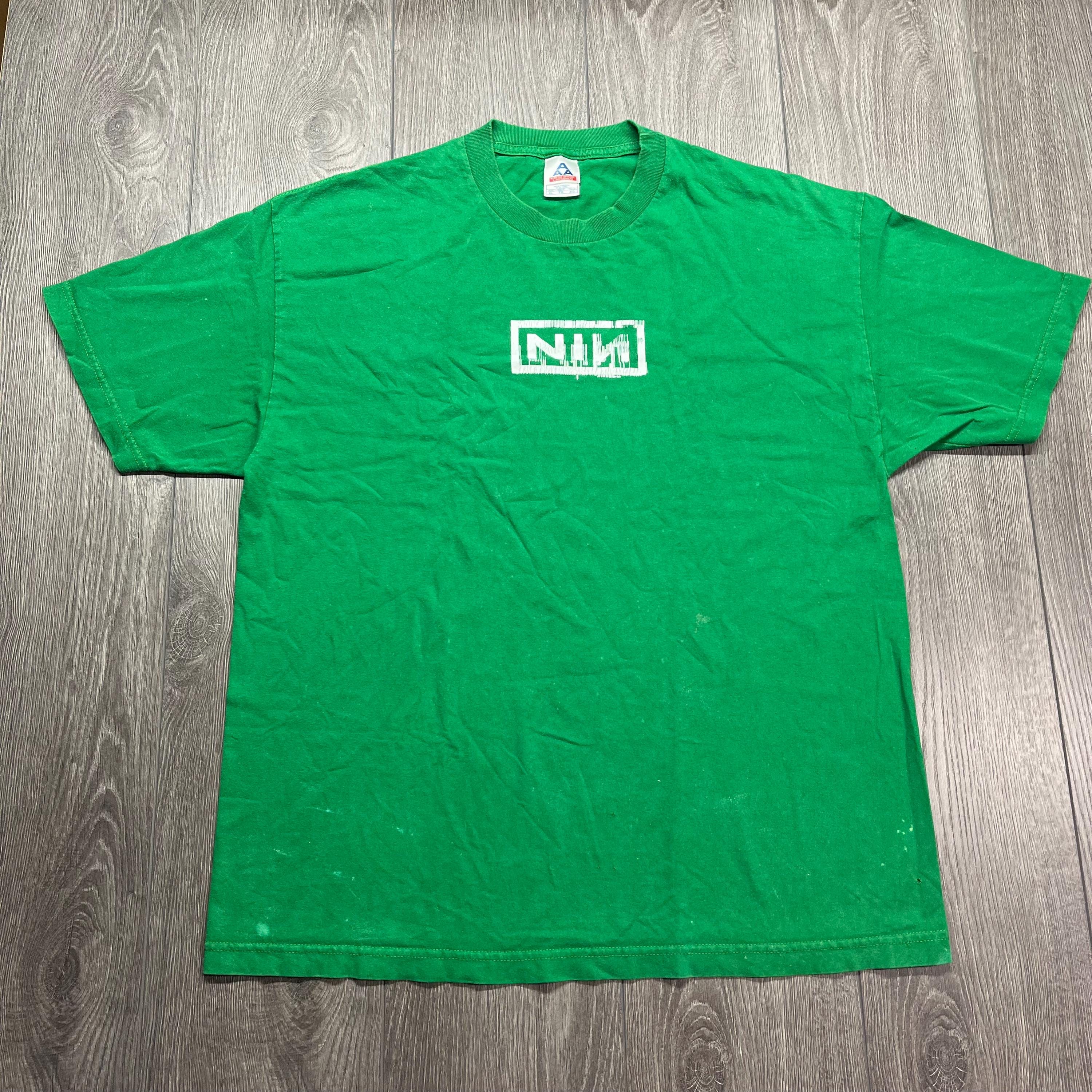 Vintage Nine Inch Nails NIN Band T Shirt Green Local Crew