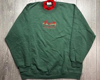 Vintage Cardinal Embroidered Sweatshirt Green Red XL OAGC 1990s Cottage