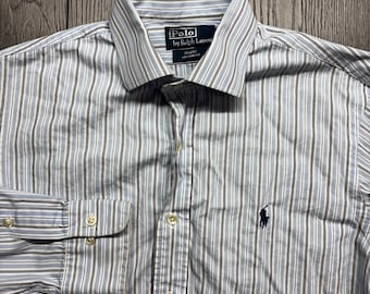 Polo Ralph Lauren Regent Custom Fit Striped Dress Shirt Mens 15.5 34/35 Blue