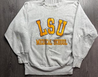 Vintage 90s Champion Reverse Weave LSU Medical School Sweatshirt Grey Large USA