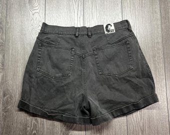 Vintage CLTO 1980s Black Denim Cargo Jean Shorts Jorts 34 x 5 Streetwear Black Designer High Waisted