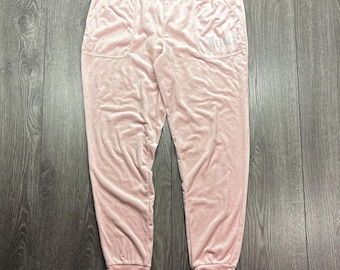 Juicy Couture Pants L Silver Logo Rhinestones Velour Y2K Bedazzled VTG Sleepwear