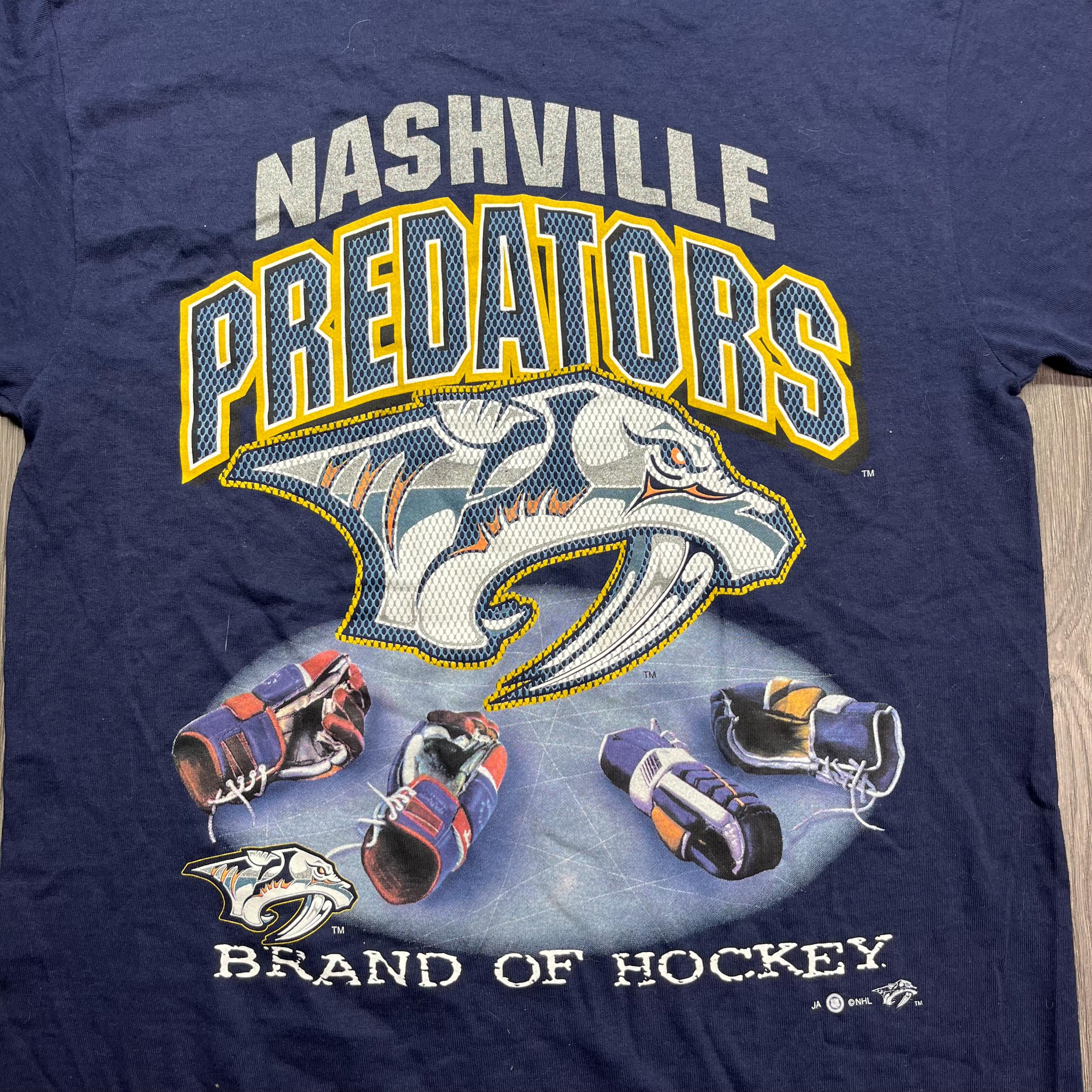 Vintage Nashville Predators 1990s NHL T Shirt Blue Medium Hockey