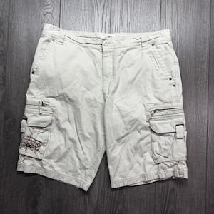 Point Zero Mens Cargo Shorts Beige Khaki Tactical Utility Embroidered Size 37