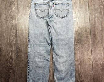 Levis 516 Mens  33x27 Light Wash Distressed Straight Leg Denim Jeans Blue Y2k