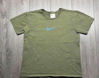Vintage Nike Center-logo swoosh groen dames T-shirt medium gemaakt in de VS 1990s streetwear