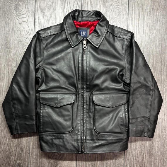 Vintage Gap Kids Leather Jacket in Black Boy's Size Medium 7/8 EUC