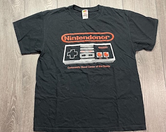 Vintage Nintendonor Nintendo Parody Blood Donner T Shirt Y2k Black T Shirt Large L Streetwear