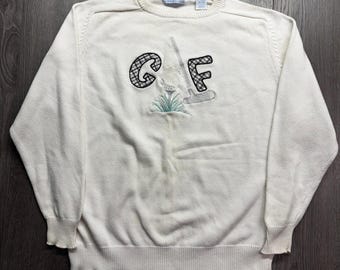 Vintage Slazenger Golf Pullover Herren XL Passt Medium Creme Weiß Baumwolle Strickcrew