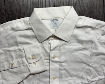 Brooks Brothers 1818 Regent Dress Shirt Mens 16-4/5 White Non-Iron Cotton Dobby