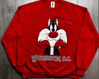 Vintage 1993 Sylvester the Cat Herren XL Wathington DC Sweatshirt Rot Jostens