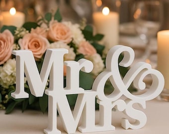 3D‑Printed Mr & Mrs Wedding Table Sign – Freestanding Reception Centerpiece, Custom Sweetheart Décor