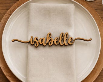 Personalized Wood Wedding Place Cards, Laser Cut Name Tags, Rustic Boho Reception Decor, Custom Script Guest Name Signs