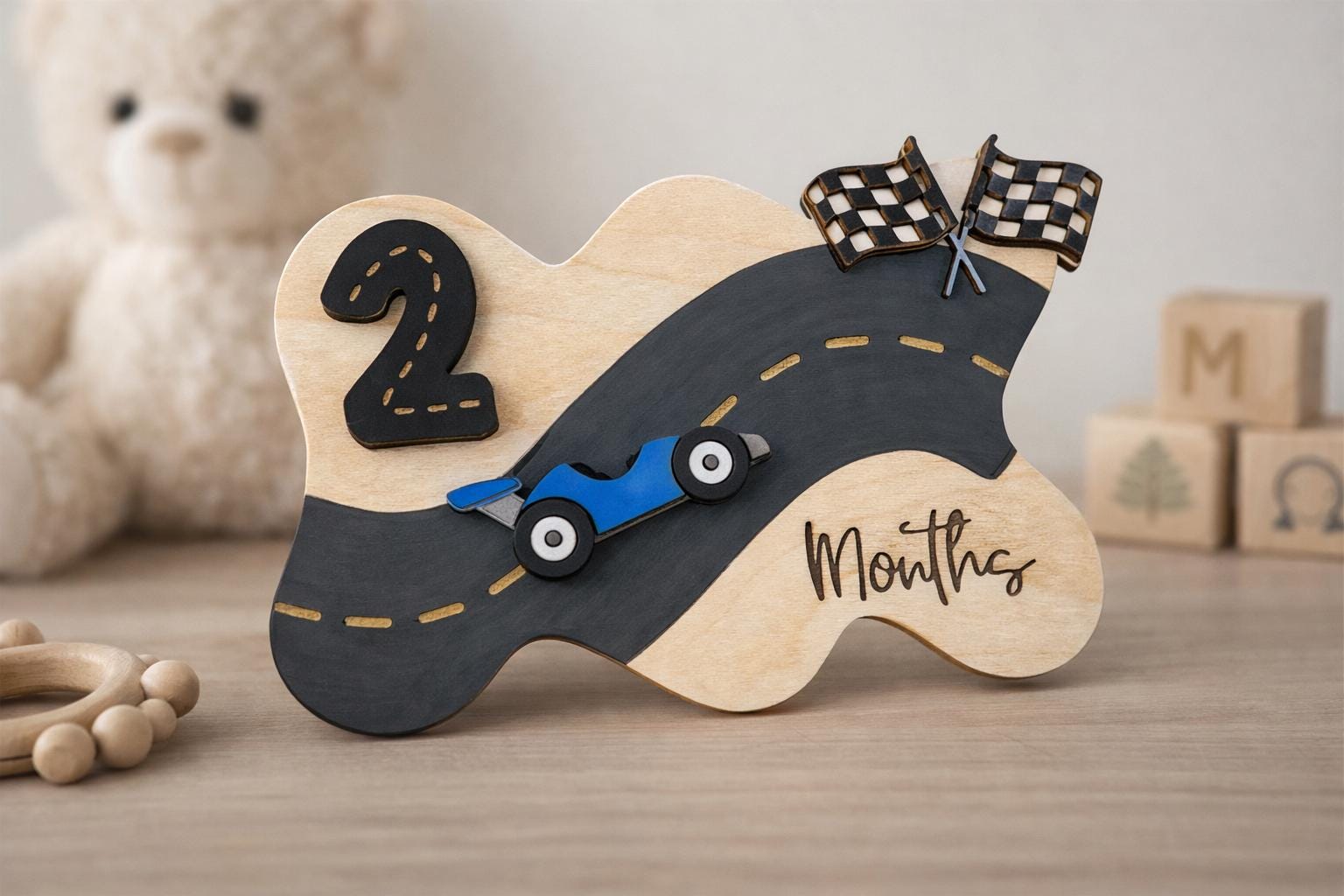 Race Car Baby Monthly Milestone Sign, Wooden Racing Milestone Marker ...