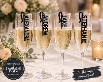 Personalized Wedding Drink Charms – Custom Name Champagne Glass Charms, Bridal Shower Favors, Wedding Place Cards, Guest Name Tags