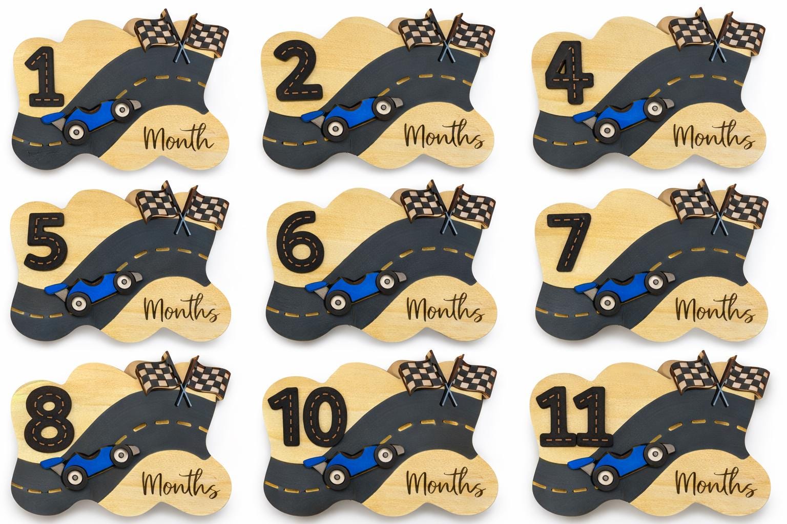 Race Car Baby Monthly Milestone Sign, Wooden Racing Milestone Marker ...
