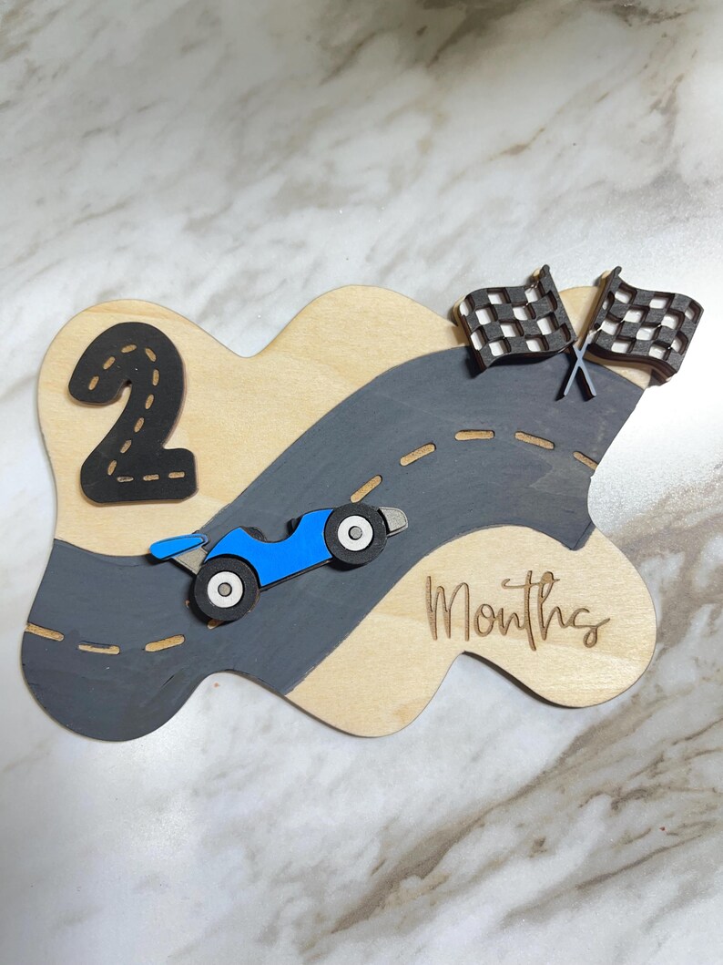 Race Car Baby Monthly Milestone Sign, Wooden Racing Milestone Marker ...