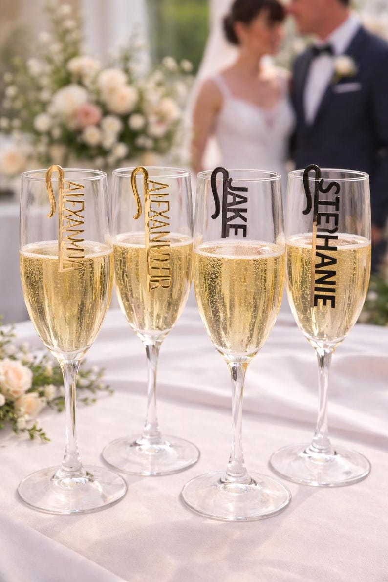 Personalized Acrylic Drink Charms, Custom Wedding Glass Tags, Party Place Card Alternative