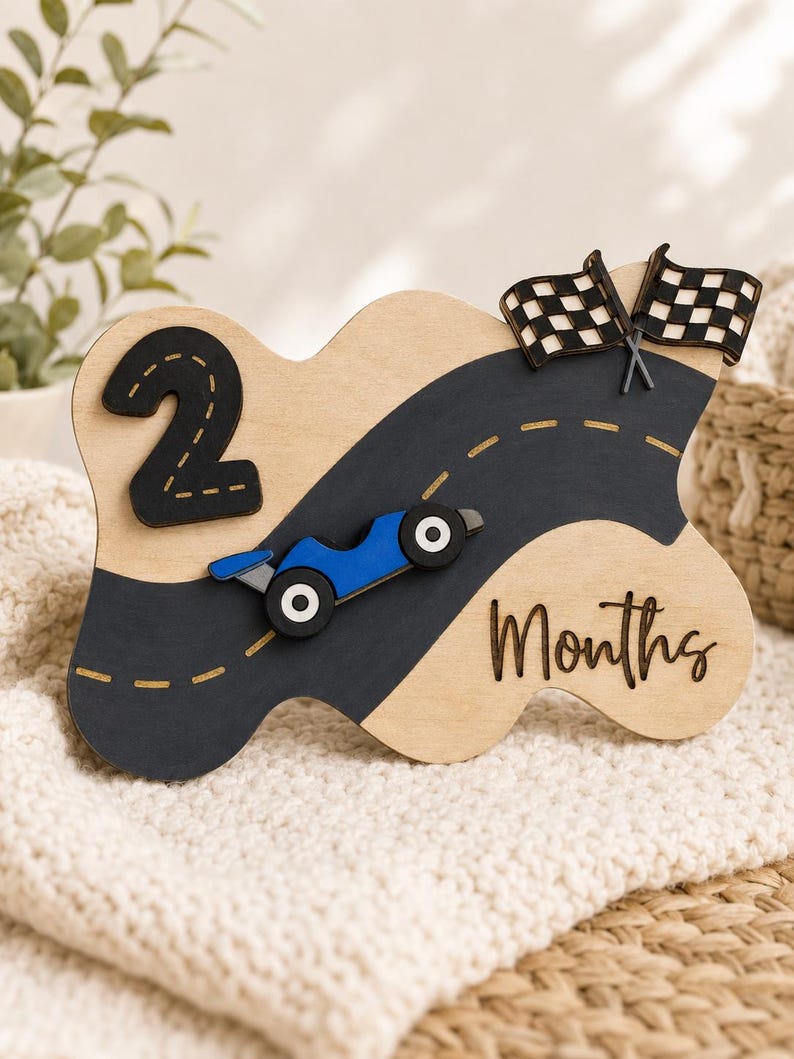 Race Car Baby Monthly Milestone Sign, Wooden Racing Milestone Marker ...