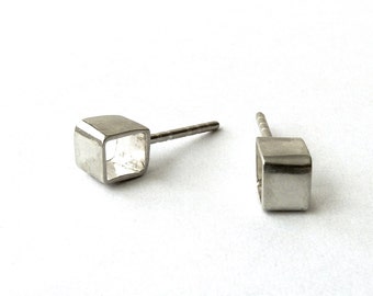 Open cubes small silver post earrings
