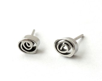 Spiral small silver oval post earrings