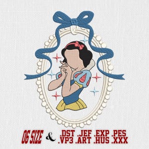 Bow Embroidery Design with Cartoon Princess Style, Cartoon Embroidery Design. 6 sizes and 08 formats.