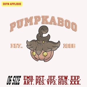 Pokemon embroidery design, Pumpkaboo embroidery, Cartoon character embroidery for sweatshirt. EMB file, DST file, 06 sizes, 10 Formats.