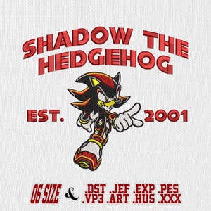 Hedgehog Embroidery Design, Shadow The Hedgehog Embroidery Design, Shadow 2001 Embroidery, Cartoon Embroidery Design. 06 sizes, 08 formats.