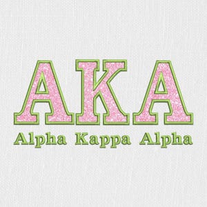 Diseño de bordado de hermandad Alpha Kappa Alpha, diseño de bordado de apliques, bordado de hermandad, bordado Divine 9, bordado griego.