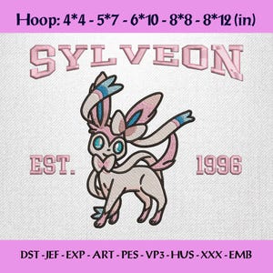 Ricamo Sylveon, ricamo del personaggio Pokémon, ricamo Pokémon. Ricamo dell'evoluzione di Eevee, ricamo Pokémon per magliette