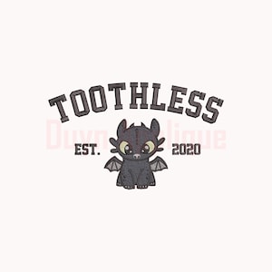 Toothless embroidery design, Night Fury embroidery design, Cartoon Dragon embroidery design. 6 sizes, 10 Formats. EMB file available.