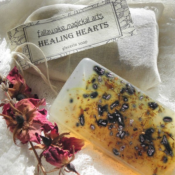 Healing Hearts Glycerin Soap for Emotional Balance & Healing w/Rose Petals, Lavender, Honeysuckle - No Artificial Fragrance or Color