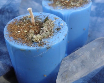 Spirit Realm Ritual Candles - 2 Loaded Herbal Blue Soy Blend Votives