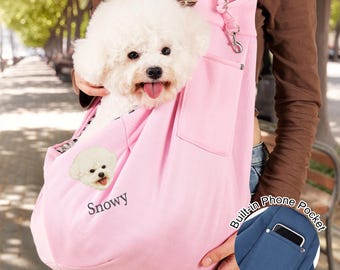 Custom Embroidered Pet Sling: Cotton Carrier for Small Dogs & Cats
