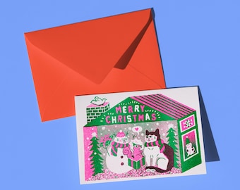 Kerstkaart katten | Risografie | Riso-print | Vakantie | Briefpapier