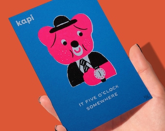 Mini handgedrukte beer A6 zeefdruk | Kunstafdruk | Beperkte oplage